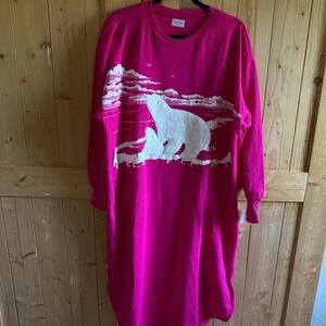 Vintage 1990s Sweatshirt Nightgown 3D Polar Bears Pink Fleece NWT LARGE